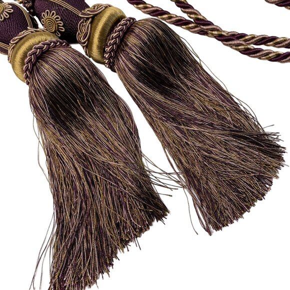 Large Curtain Tieback Fringe Tassel Hollywood Regency 11in Burgundy Gold Set u - Picture 3 of 8